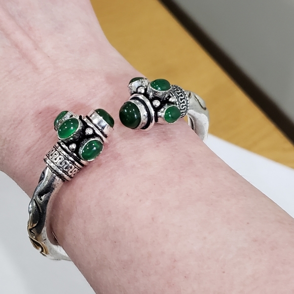 Green Onyx Multi Gemstone 925 Silver Handmade Designed Adj Cuff Bracelet - Picture 15 of 15